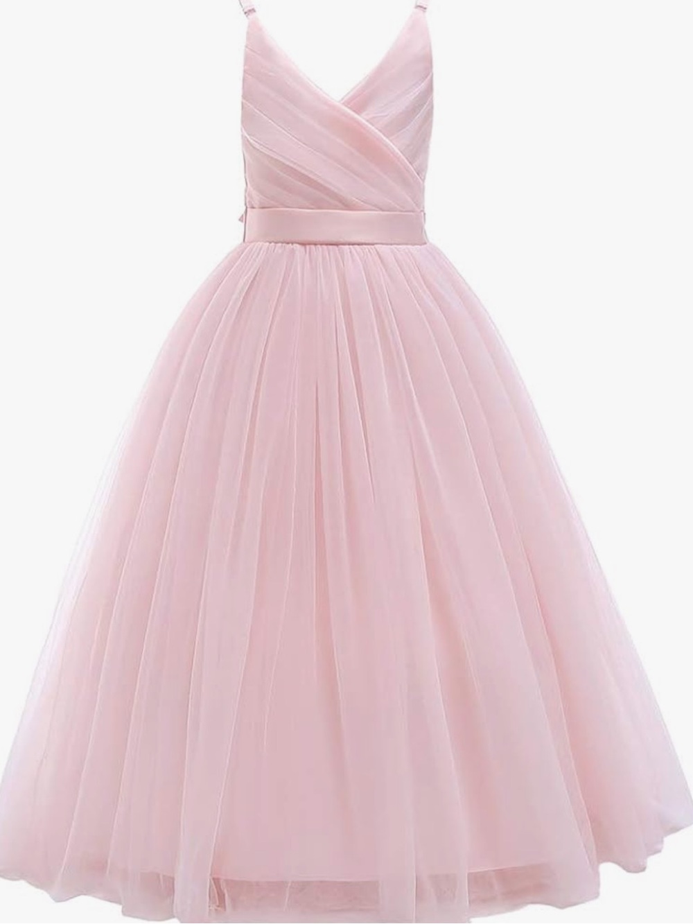 Elegant Light Pink Tulle Girls' Formal Dress with Spaghetti Straps